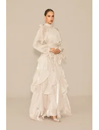 فستان ماكسي بأكمام منفوخة بحواف كشكش - 3