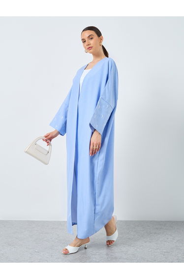 Embroidered Sleeve Open Front Abaya