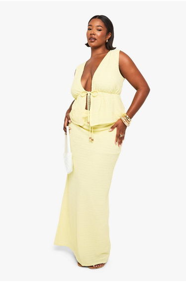 BEADED TEXTURED TIE FRONT WAISTCOAT - lemon