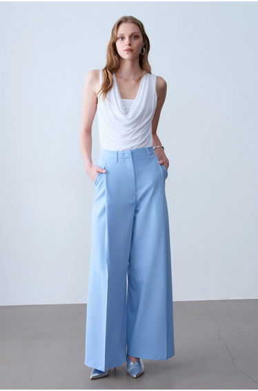 DILVIN Sleeveless Cowl Neck Jersey Blouse