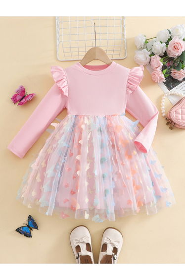 Ruffled Detail Mesh Hem Dress
