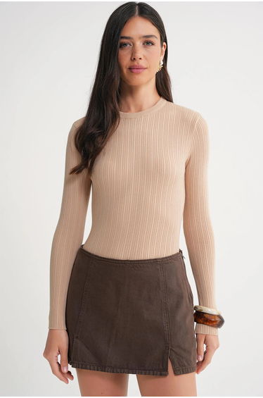 Mixray Soft Textured Ribbed Fitted Top