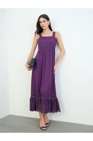 Purple Lace Insert Sleeveless Maxi Dress