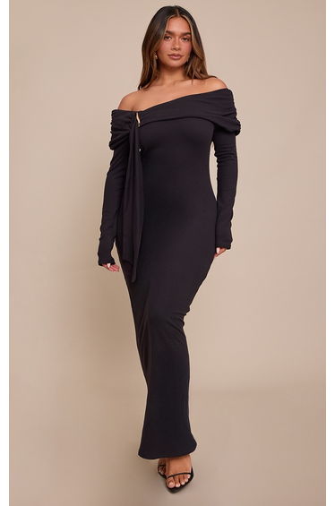 Shape Black Bardot Trim Detail Maxi Dress