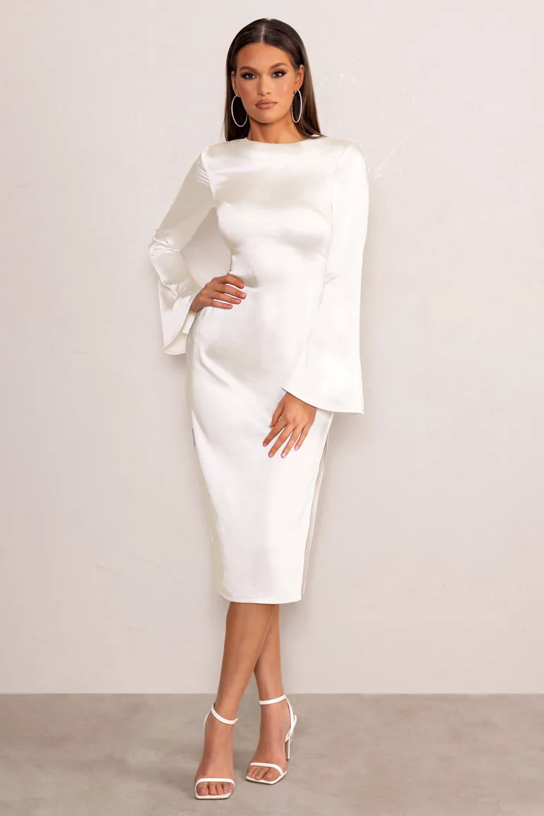 Zaina | White Long Sleeve Maxi Dress with High Neckline Club L London :  Evening Dresses : VogaCloset Bahrain