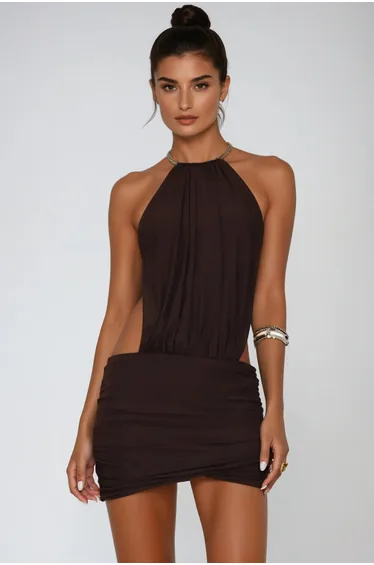 Cezara Halter Neck Backless Ruch Mini Dress