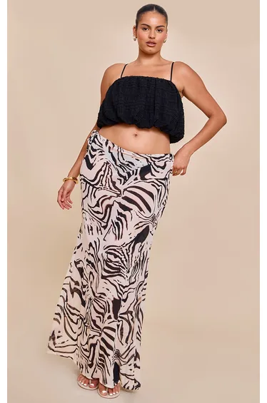 Plus Zebra Print Sheer Low Rise Maxi Skirt