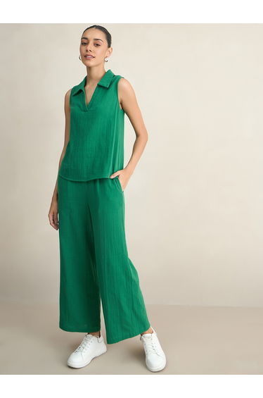 Women Green Cotton Top and Pants Co-Ords