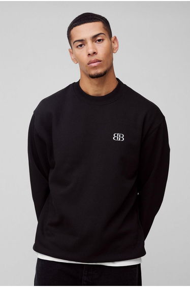 Oversized B Embroidered Sweatshirt - black