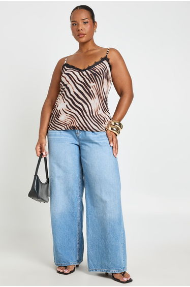 Plus Lace Trim Zebra Strappy Cami Top - zebra