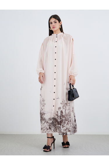Floral Printed Balloon Sleeves Shirt Dress