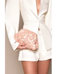 Dusty Pink Sequin Pouch Clutch Bag