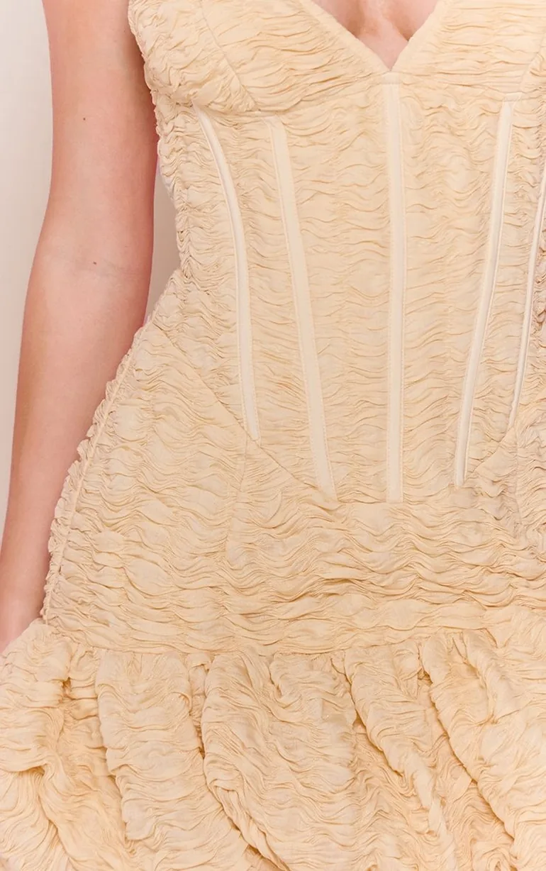 Lemon Textured Strappy Corset Puffball Dress - 3