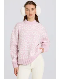 Jacquard-Knit Oversized Jumper in Pink