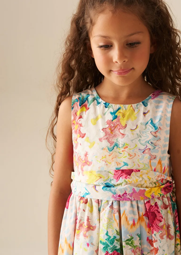 Seren Print Stripe Sash Waist Dress - Multi - 2