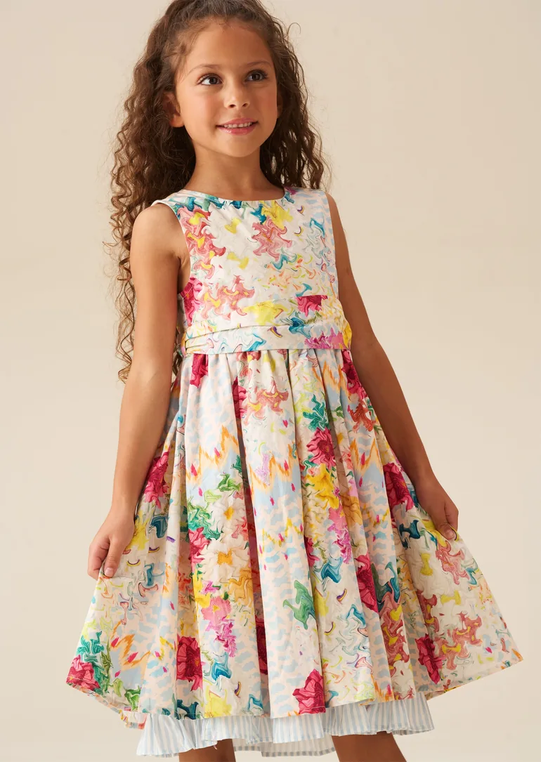 Seren Print Stripe Sash Waist Dress - Multi - 3