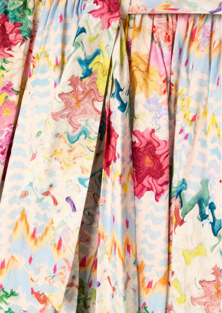 Seren Print Stripe Sash Waist Dress - Multi - 7