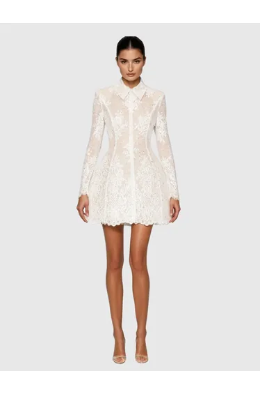 Dyriel Folded Collar Sequin Lace Mini Dress