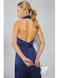 Petite Satin Halter Bias Cut Maxi Dress - 3