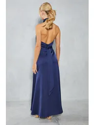 Petite Satin Halter Bias Cut Maxi Dress - 2