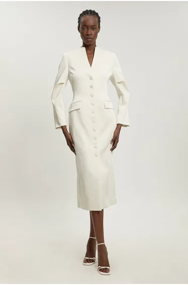 Tailored Satin Button Through Midi Dress