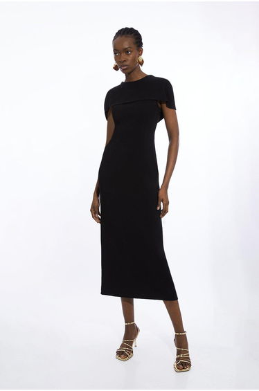 Compact Stretch Viscose Back Drape Tailored Dress