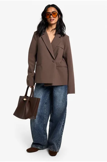 Petite Essential Oversized Blazer - taupe