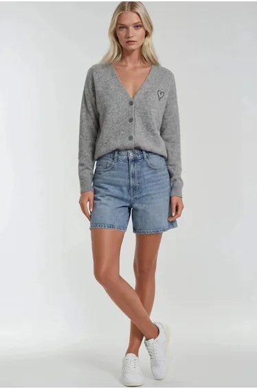 Mixray Oversized Knit Cardigan with Heart Detail