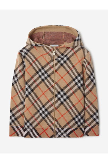 Burberry Boys Jimmy Check Zip Up Top in Beige