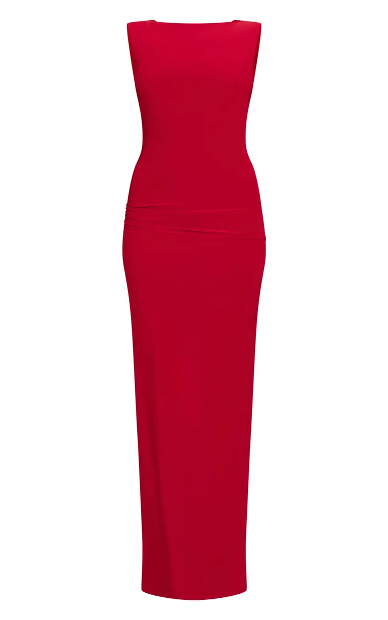 Red Double Layer Slinky Low Back Trim Detail Maxi Dress Prettylittlething  Red : Evening Dresses : VogaCloset Qatar
