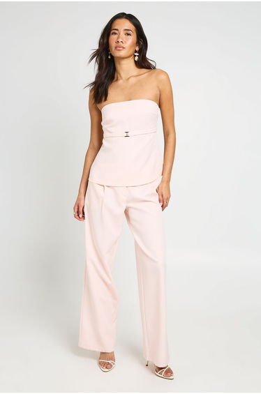 Bandeau Belt Detail Tailored Top - pink
