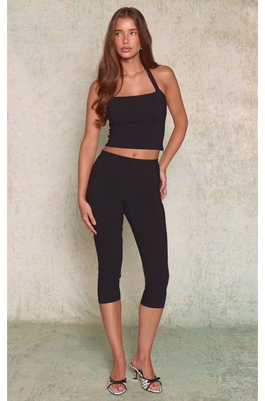Black Stretch Woven Capris Co-ord