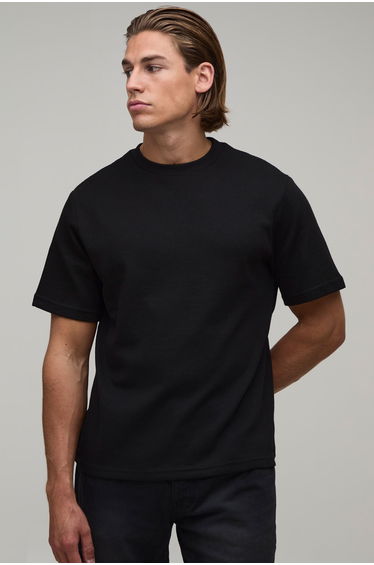 Essential Regular Fit Waffle T-Shirt - black