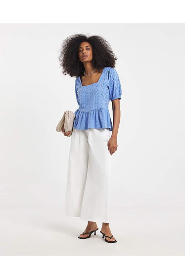 Stretch Broderie Square Neck Peplum