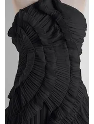 Asymmetrical Ruffle Halter Tie-Neck Pleated Maxi Dress in Black for Anniversary Dinner & Art Opening - 3