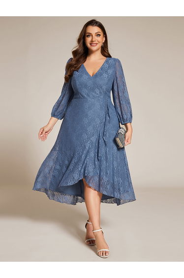 ever CAMILLE|Elegant Lace A-Line Long Sleeves Midi Wedding Guest Dress