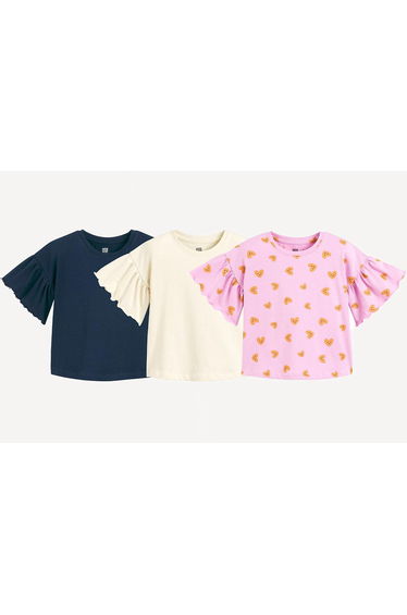 Pack of 3 T-Shirts with Short Ruffled Sleeves