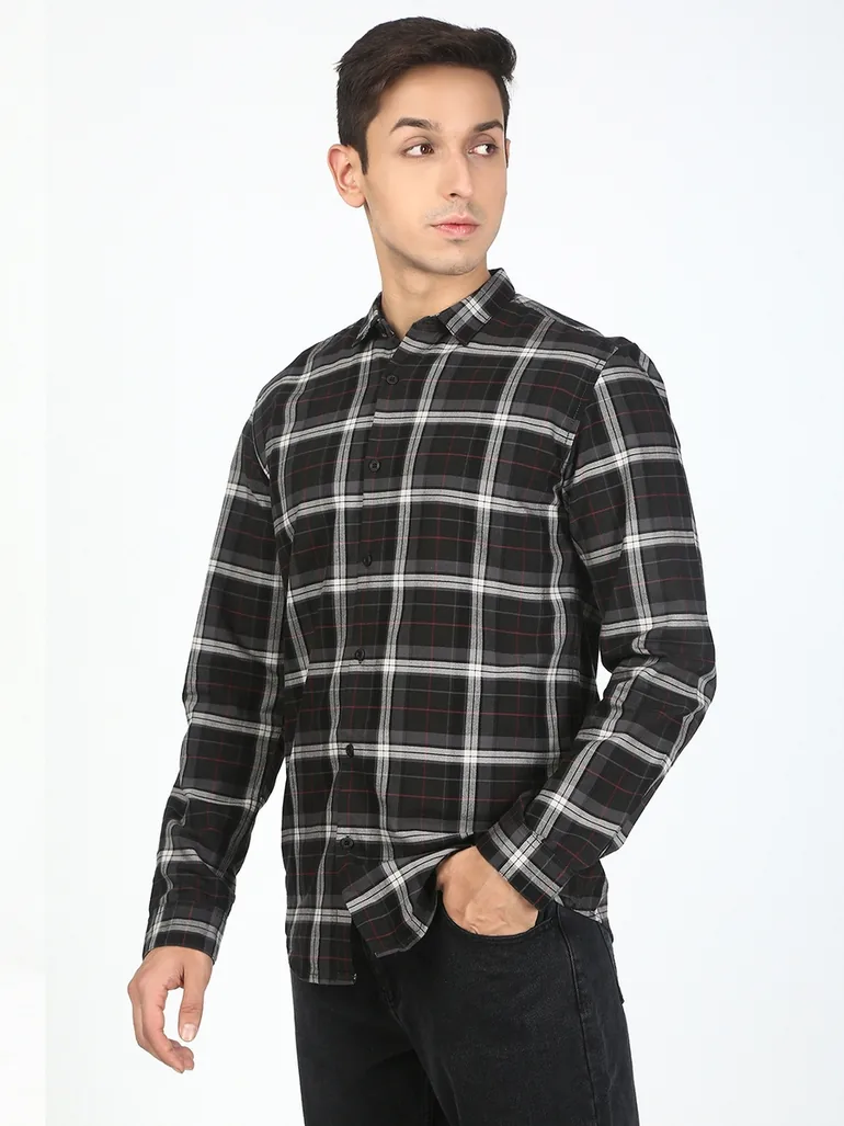 Men Black Checked Casual Shirt - 1