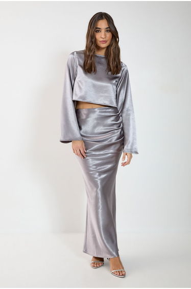 Satin Ruched Maxi Skirt