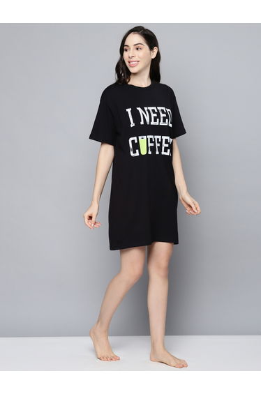 Coffee Slogan Print Sleep T-Shirt Dress