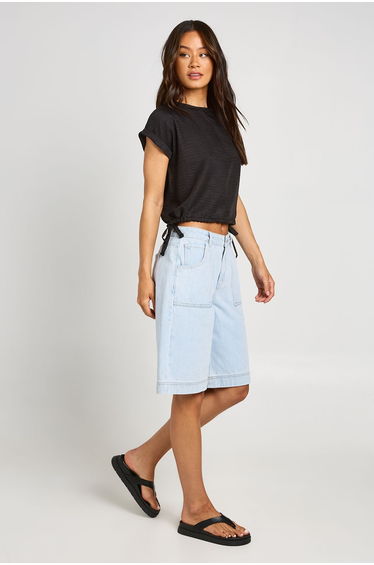 Tall Linen Look Tie Side T-Shirt - black