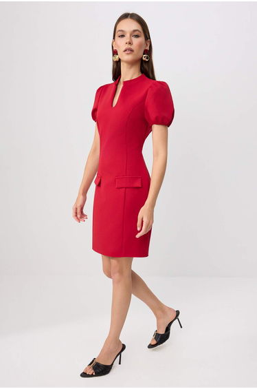 Red Plain Short / Mini Woven Dress