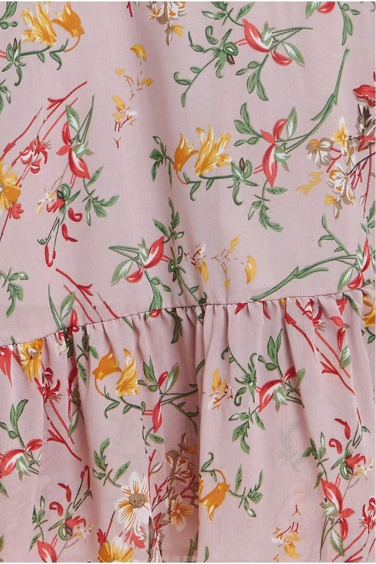City Goddess Wrap Flutter Sleeve Floral Midi Dress - Beige - 3