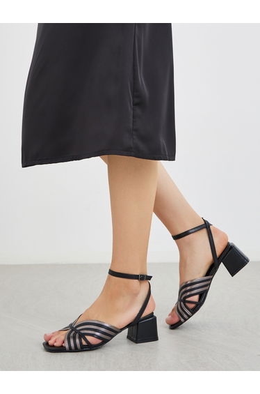 Block Heel Ankle Strap Square Toe Sandals