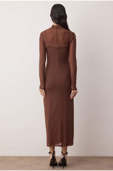 Limited edition light brown shiny beaded tulle evening prom dress product thumbnail 3
