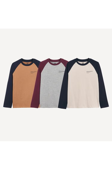 Pack of 3 Two-Tone Long Sleeve T-Shirts