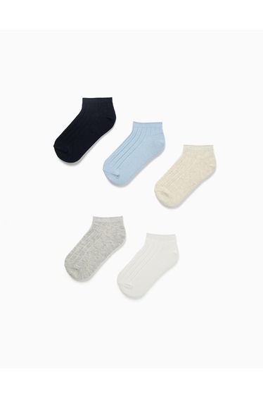 Pack 5 Pairs Of Ribbed Ankle Socks For Boys, Multicolour