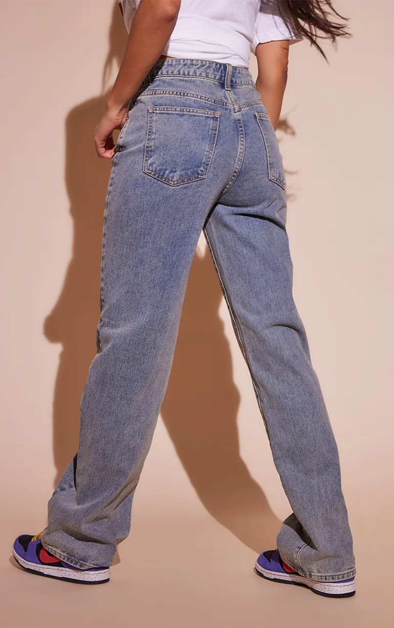 Vintage Mid Wash Straight Leg Jeans - 2