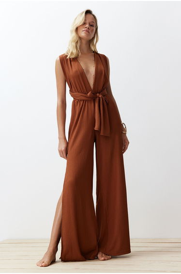 Brown Woven Tied Jumpsuit