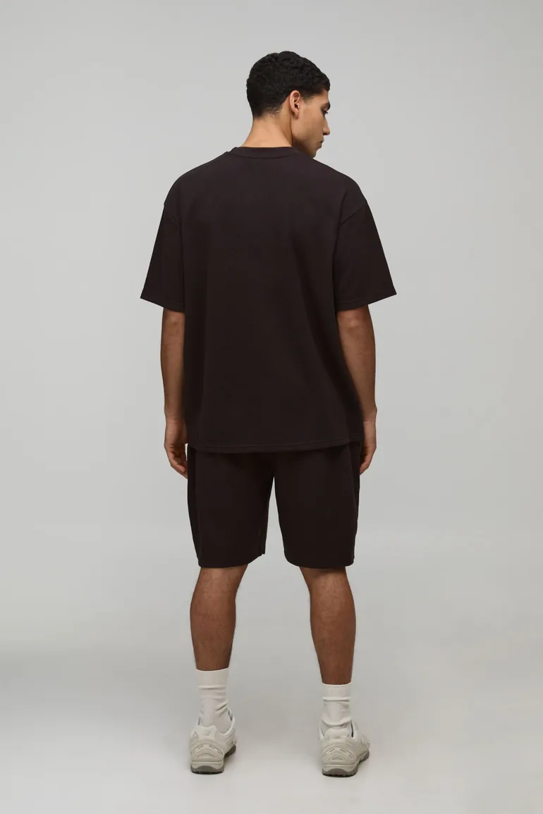 Oversized Waffle T-Shirt & Shorts Set - chocolate - 1